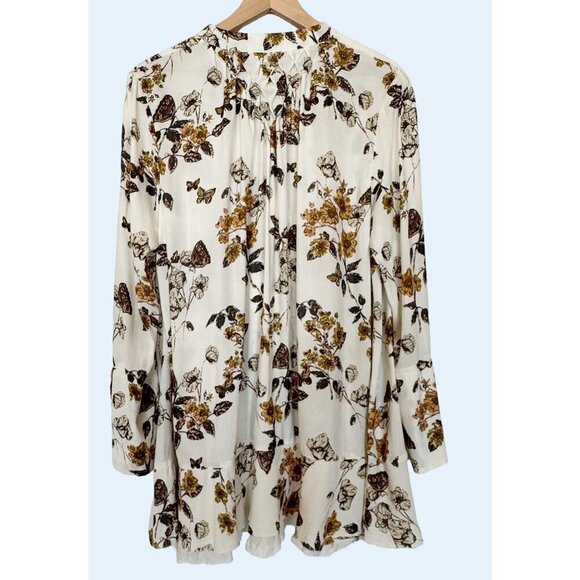 FREE PEOPLE Pebble Crepe Floral Tunic Bell Sleeve Boho Top Size S - Picture 5 of 7